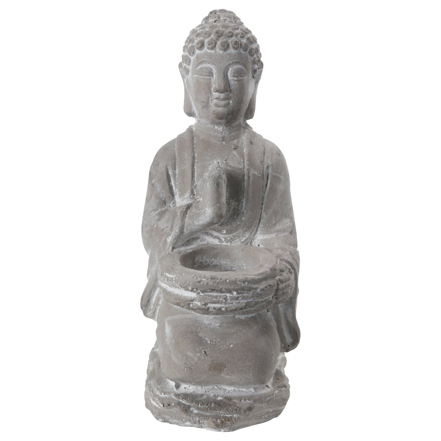 Cement Kneeling Buddha Figurine Washed Finish