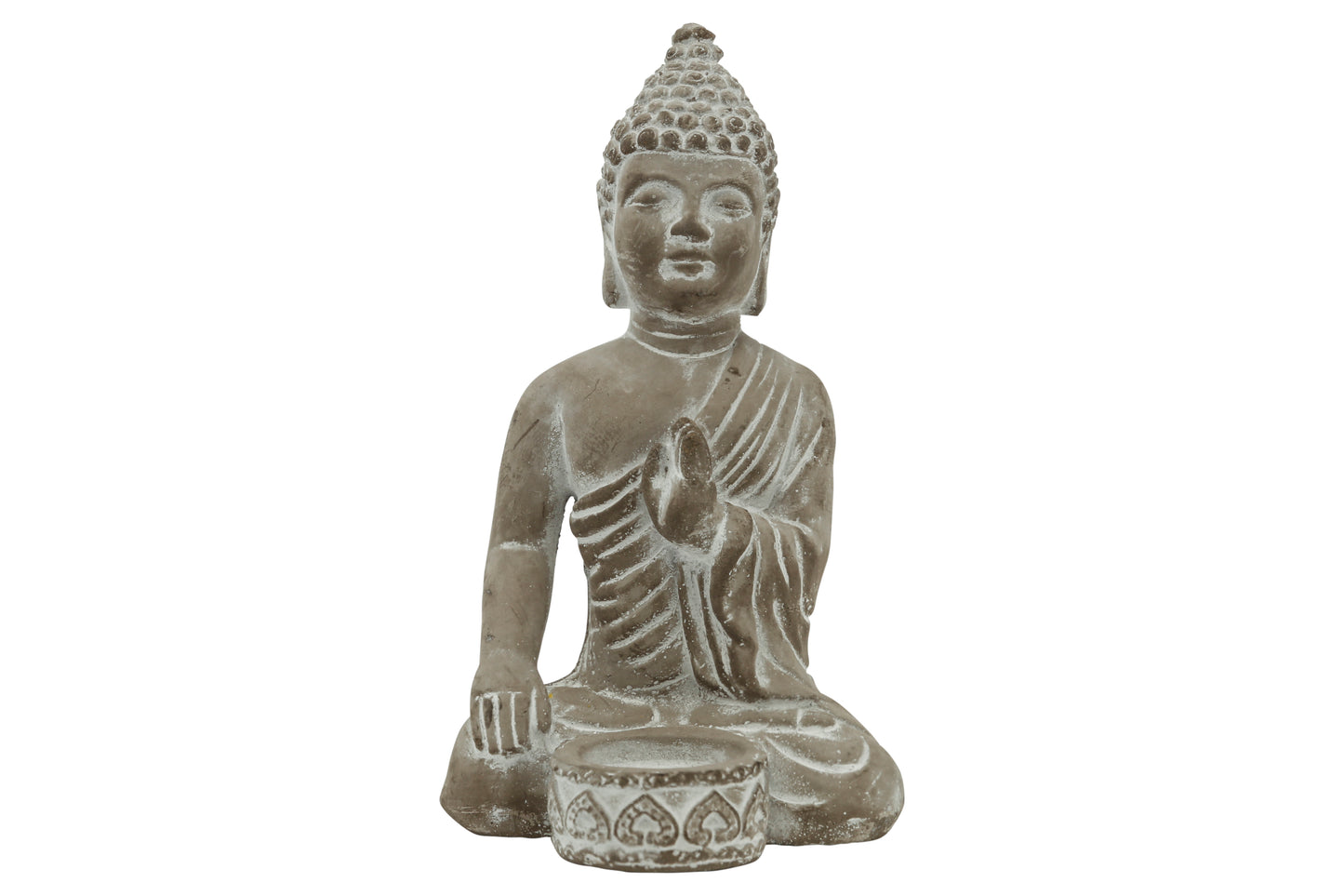 Cement Meditating Buddha Figurine Natural Finish Gray-10.50"H