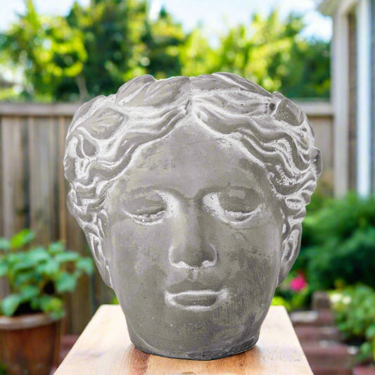 Ysolde Curled Lady Head Cement Flower Pot