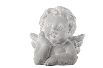 Cement Baby Cherubim Figurine Washed Concrete Finish Gray-8.50"H