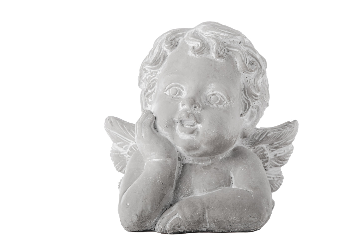 Cement Baby Cherubim Figurine Washed Concrete Finish Gray-8.50"H