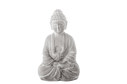 Cement Meditating Buddha Figurine Washed Concrete Finish Gray-9.50"H -20