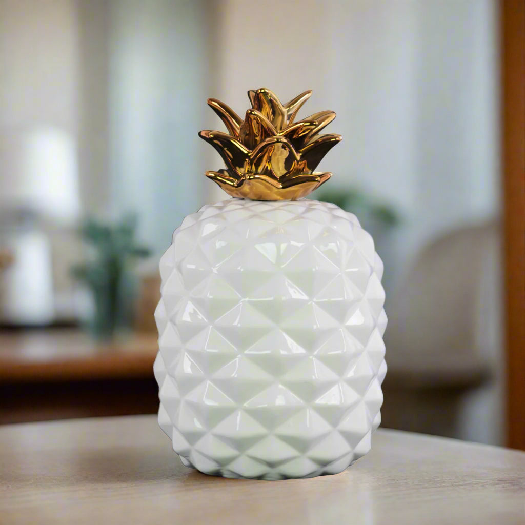 Callie Ceramic Pineapple Decor with Gold Top