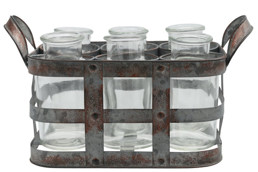 Metal Bud Vase Holder Tarnished Finish Gray-6.50"H -280
