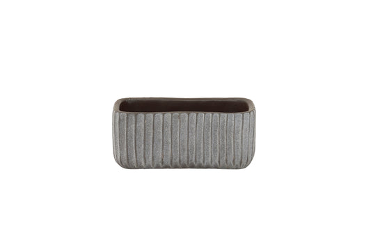 Cement Rectangle Pot with Debossed Column Pattern Design Body SM Painted Finish Gray..8.00"x3.75"x3.50"H