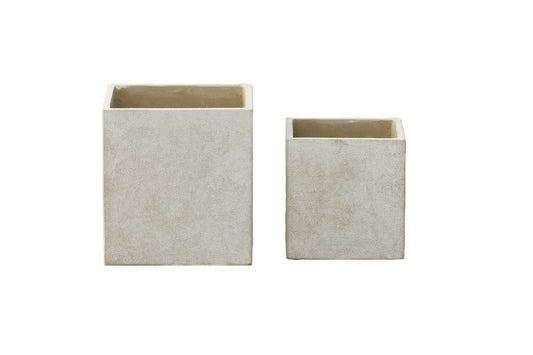 Terracotta Square Pot Set of Two Cement Finish Light Gray-6.25"H