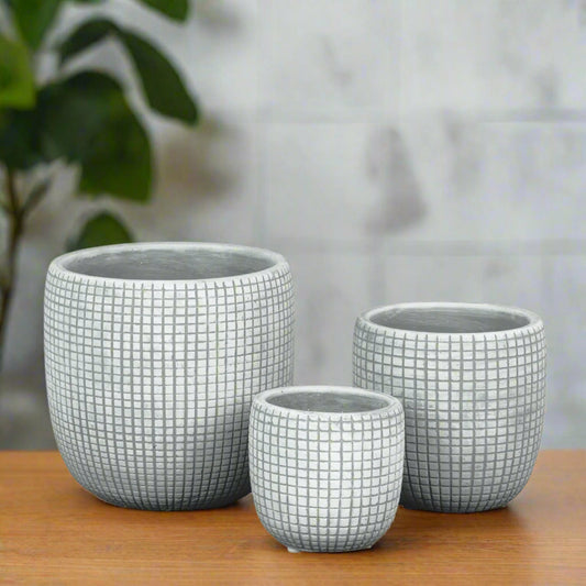Lazare Etched Lattice Cement Pot Set (Set of 3)