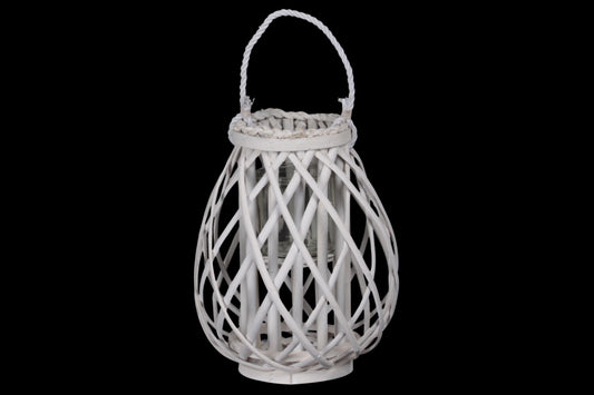 Bamboo Tall Round Bellied Lantern Coated Finish White-12.00"H