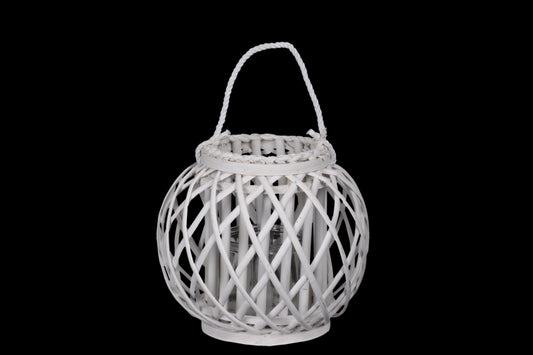 Bamboo Round Bellied Lantern Coated Finish White..11.00"x11.00"x10.50"H