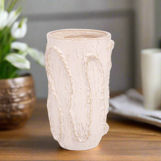 Ceramic Cylinder Vase Finish White And Beige