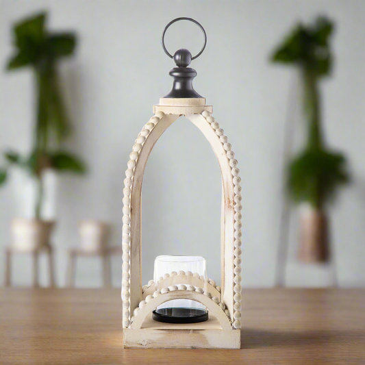 Mavis Beaded Edge Wood Lantern
