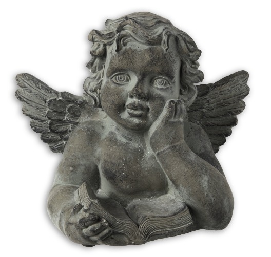Cement Angel Reading Bust Figurine Antique Concrete Finish Green-8.00"H