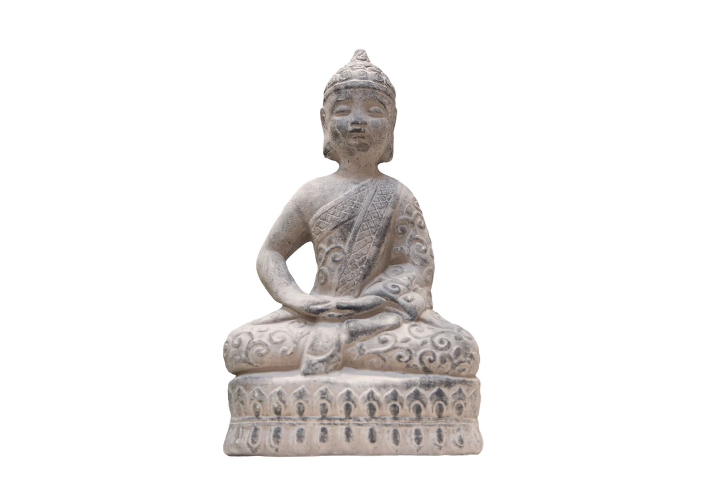 Cement Buddha  Figurine Washed Finish Gray-18.5"H