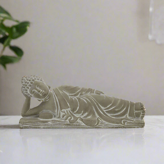 Cement Lying Buddha Natural Finish Gray-5.50"H