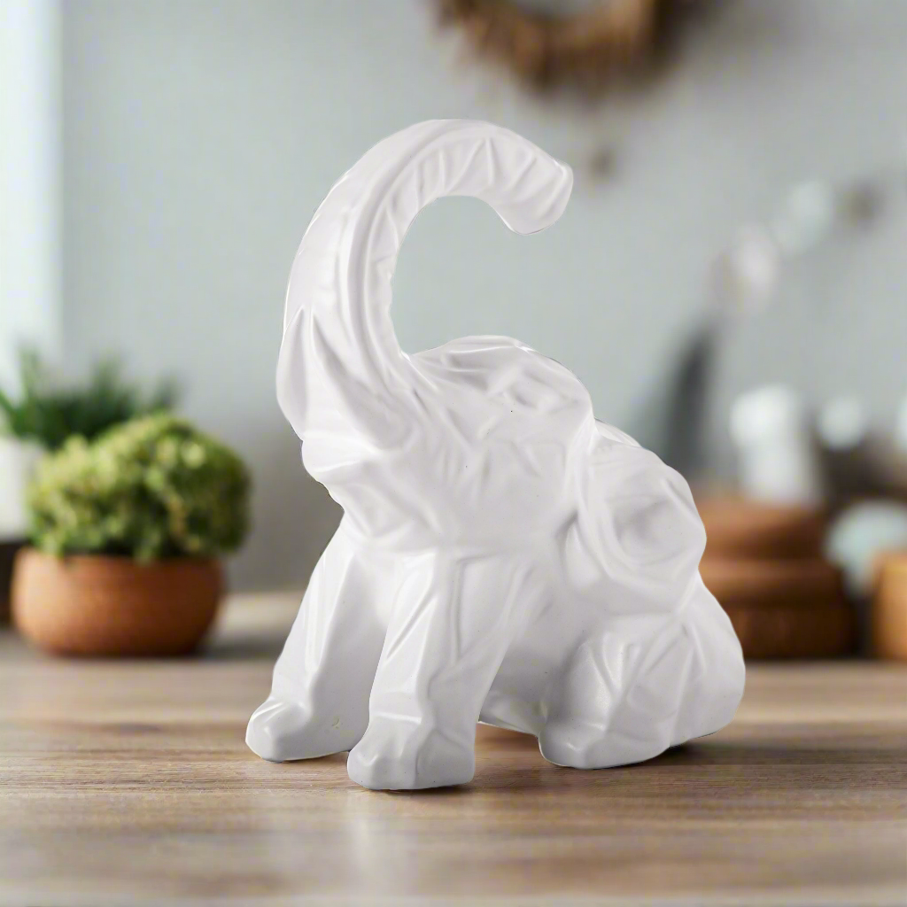 Ceramic Sitting Elephant Figurine Shiny Finish