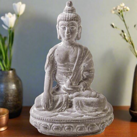 Cement Meditating Buddha Concrete Finish Gray-12.00"H