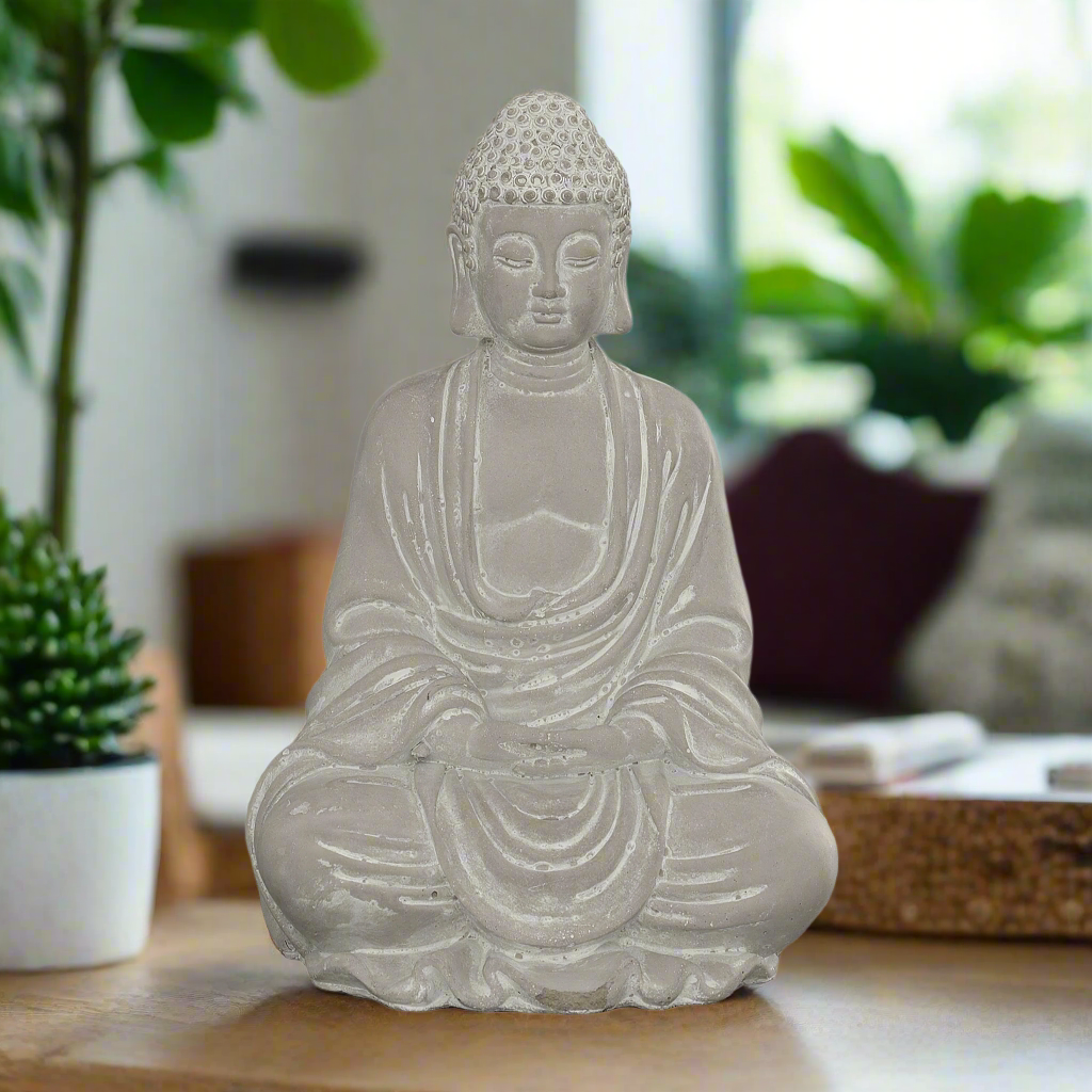 Cement Buddha Gray-12.00"H