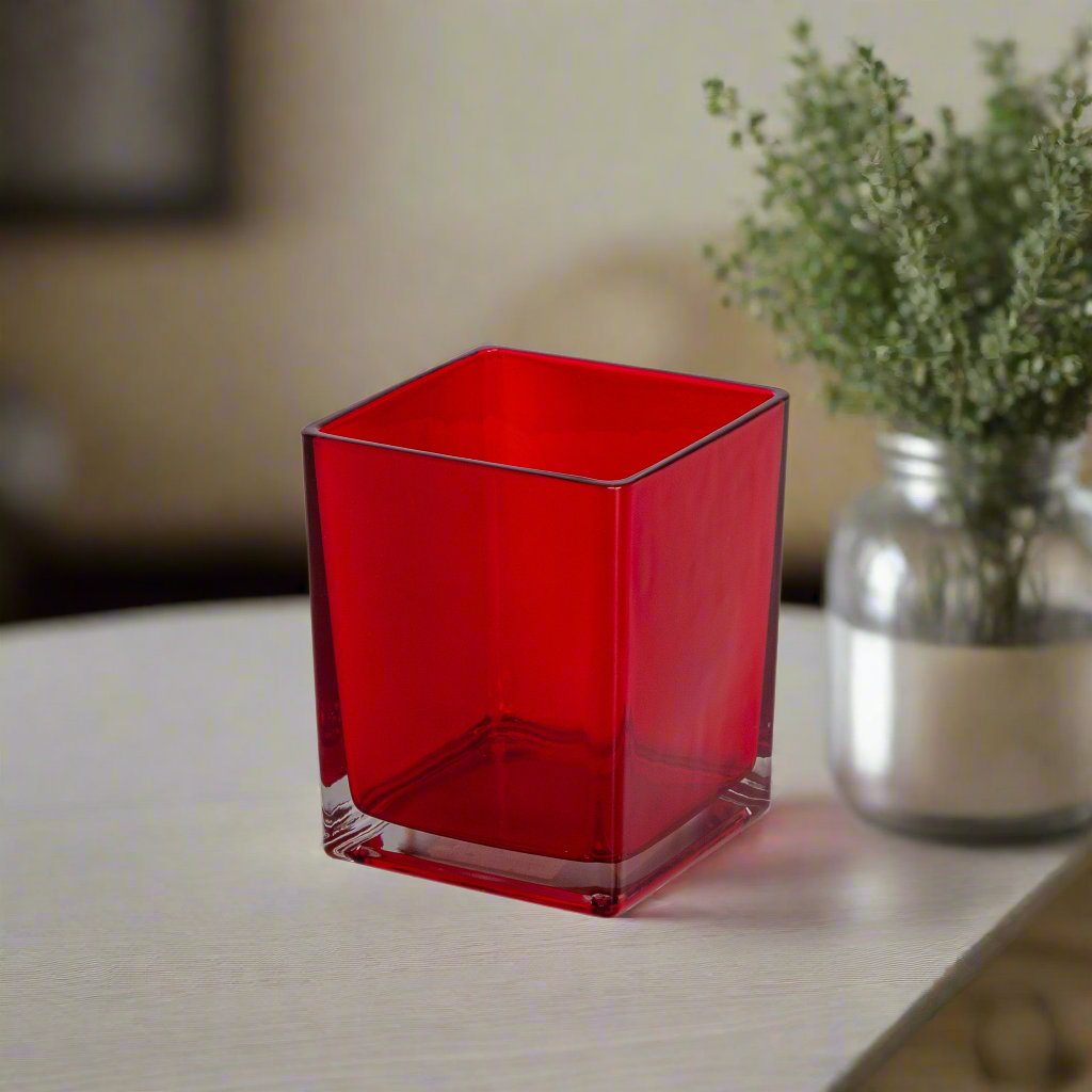 Aeris Glass Cube Vase-Urban Trends Collection-Red-Urban Trends Collection